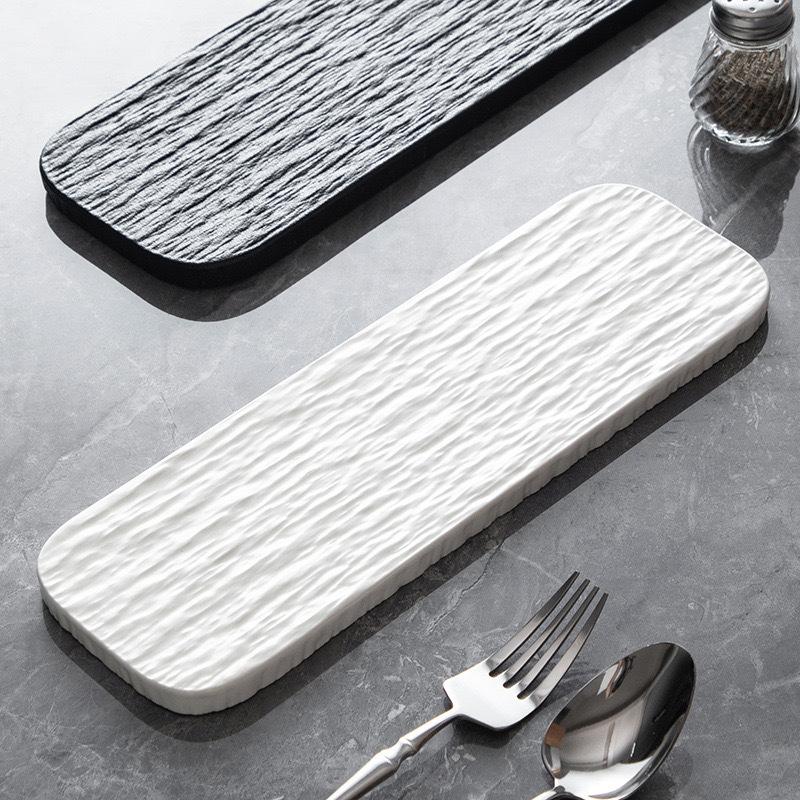 10-inch White and Black Stone Grain Rectangle Flat Tray for Hotel layout Plates Restaurant Ceramic Serving Sushi pastry plate