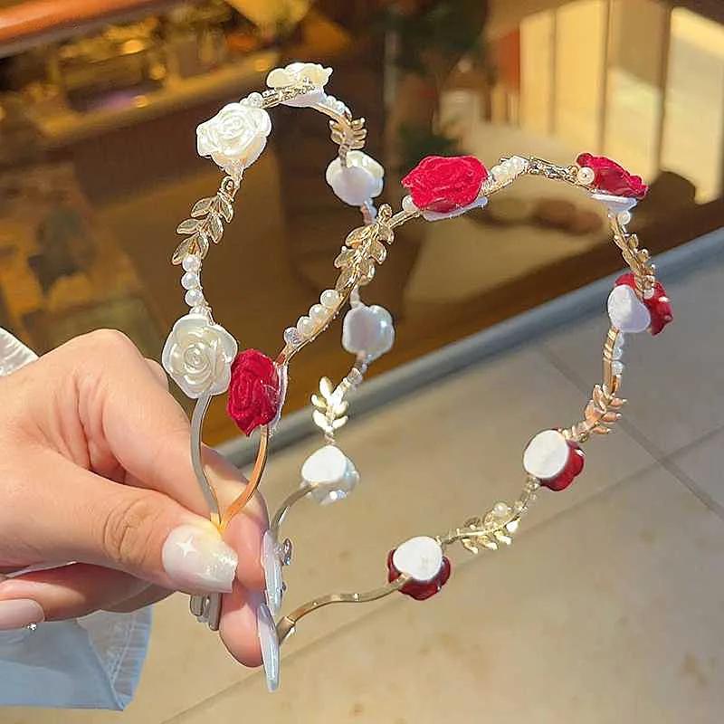 New Rose Pearl Headband for Women High-end Hairpin Sweet Temperament Metal Hair Band Headdress Girl Hair Accessories