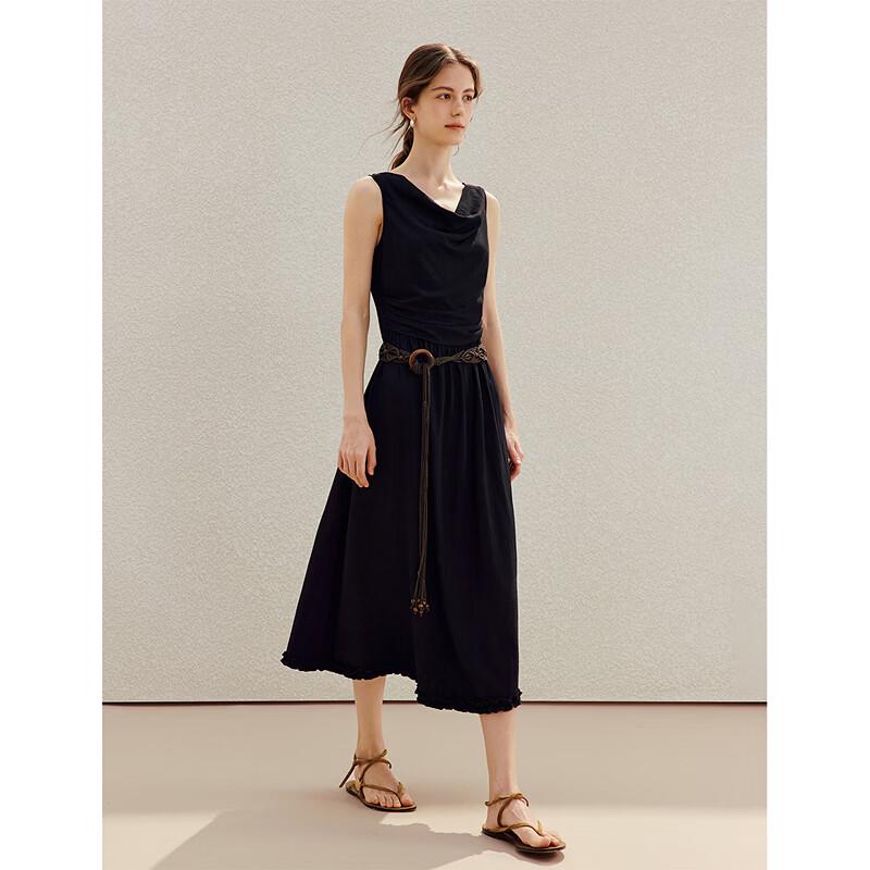 INMAN Black Sleeveless Drape Neck Dress