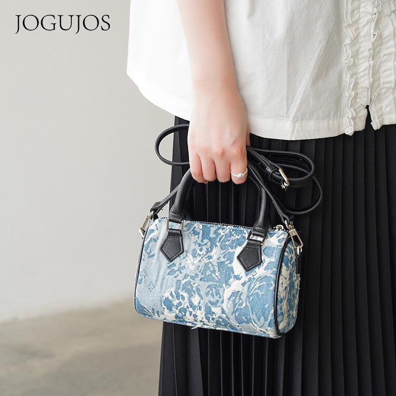 Original handmade light luxury women's bag denim with leather women's handbag genuine leather women's messenger bag