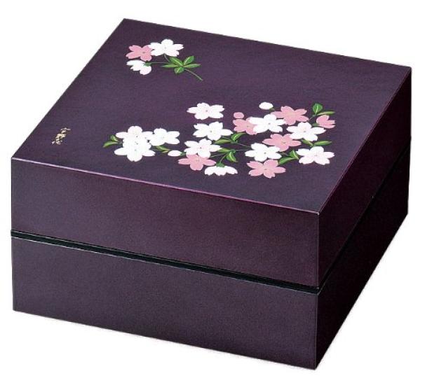 Showa Uno Chiyo Hors with Akebono Cherry Blossom Purple "Jubako" D'oeuvre Box, Two-Tier, 18cm, Divider, Design,