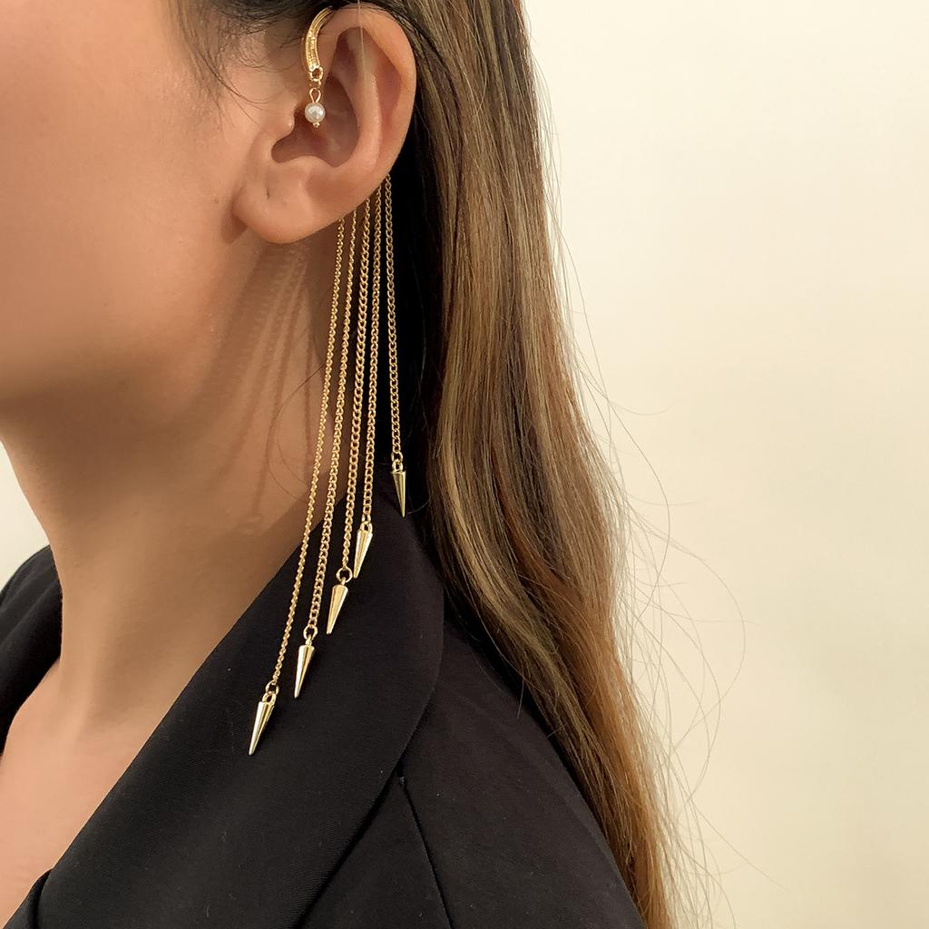 Personalized Fashion Diamond Fringed Chain Ear Hanging, Metal Rhombus Sequined Rivet Ear Bone Clip