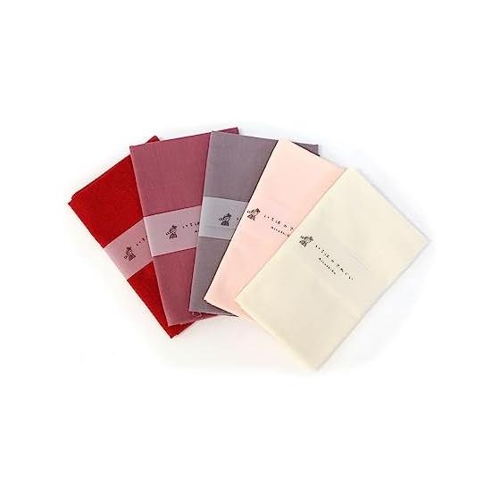 KOMESICHI Tenugui (Japanese Hand Towel) - Set of 5 Solid Color Iroha Pattern, 100% Cotton, Made in Japan, Fray-Resistant, 87x33cm, H Pattern, Plain