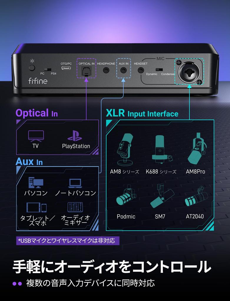FIFINE AmpliGame SC8 Streaming Audio Audio Interface with Audio Balance Compatible with Gaming Mixer for Game Live and Music Voice 48V Phantom Custom