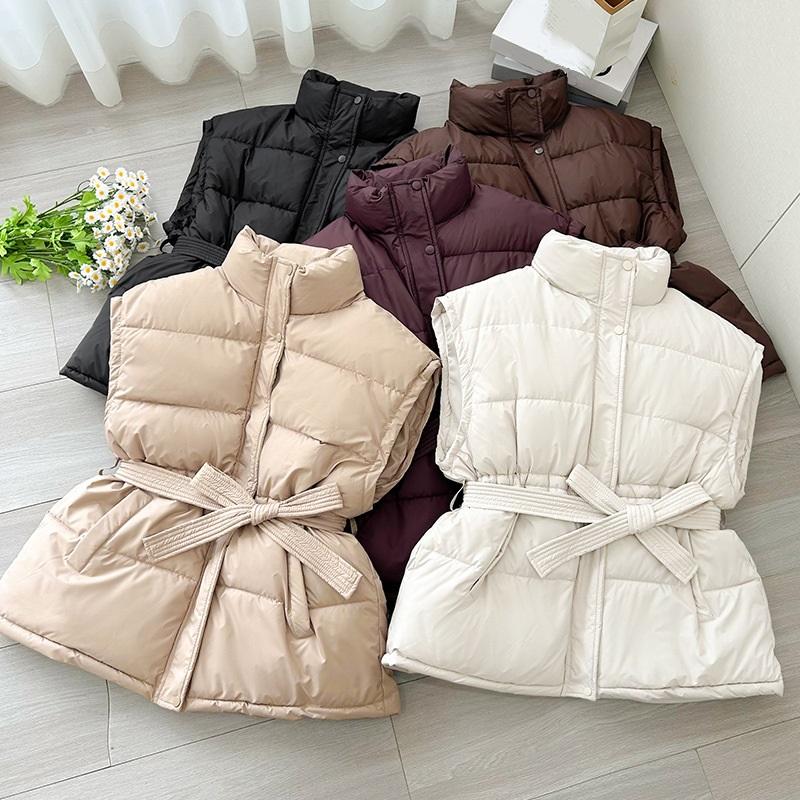Damen Herbst Winter Weste Mantel Lässig Schlank Ärmellos Stehkragen Weste mit Gürtel Damen Verdicken Warme Weste Jacken