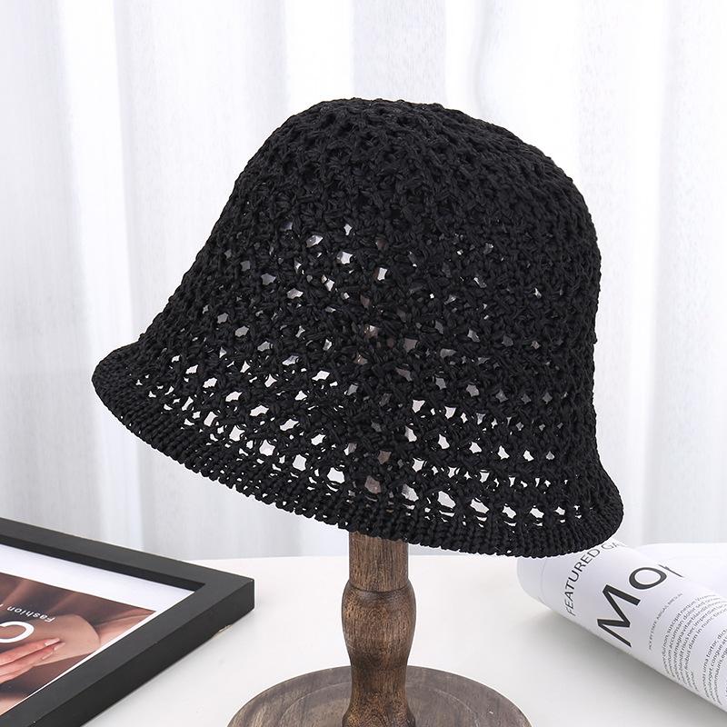 Summer New Knitted Hollow Bucket Hat Thin Anti-ultraviolet Sunshade Basin Hat Fashionable Breathable Bucket Hat