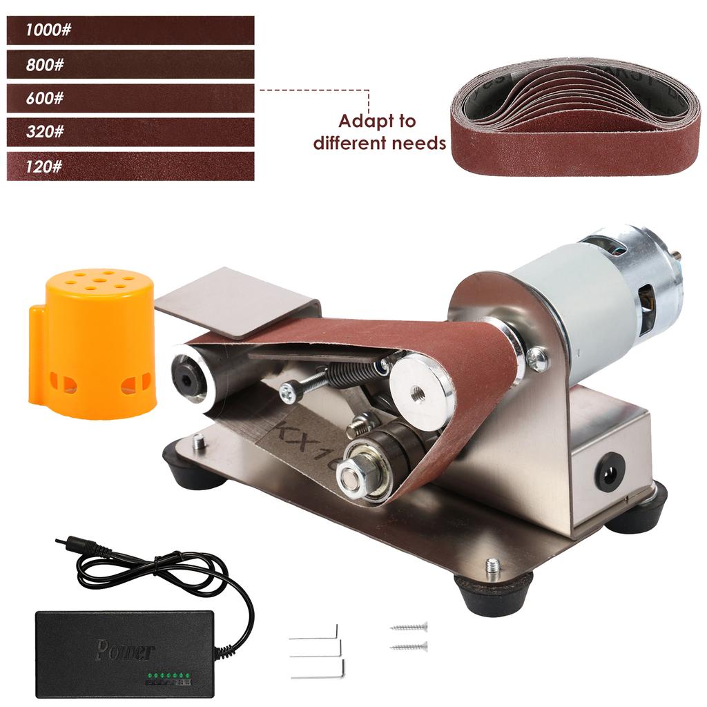 Mini Belt Sander US 15 Degree Stainless Steel Electric Belt Grinder 7 Adjustable Speed Electric Polishing Sanding Machine