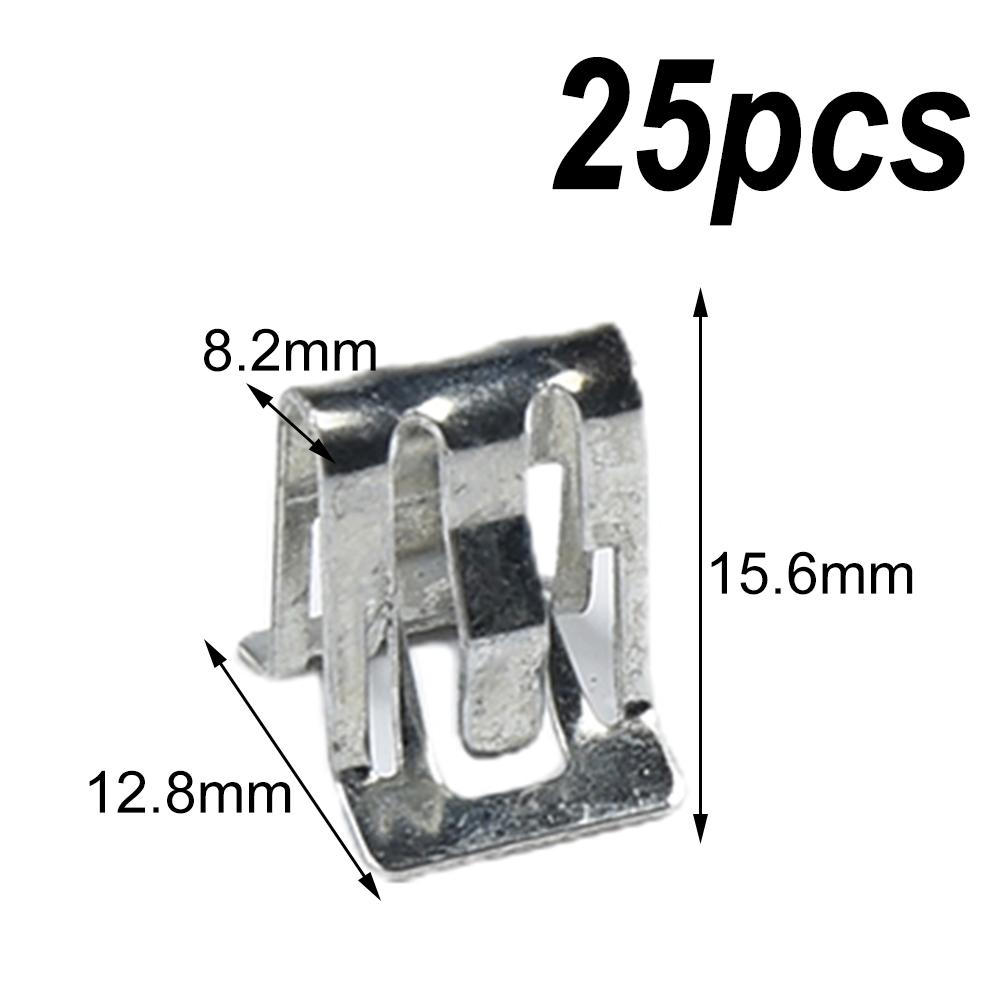 25Pcs Metal Fastener Clips 1/2 X 5/8 Car Retainer Moulding Trim Accessories Dashboard Side Panel Audio Clips Interior Clamps