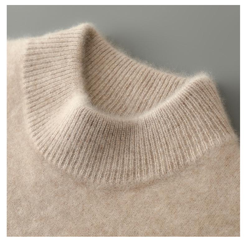 Men's Half-High Collar 100% Pure Wool Sweater - Thickened Loose Knit Pullover for Autumn/Winter
