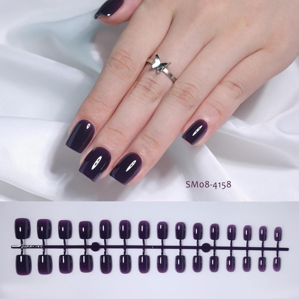 Autumn & Winter Solid Color Short Square Nails - 30 Pre-made Pieces in Striped Bag