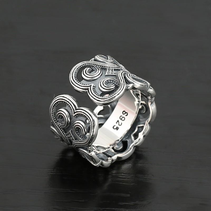 Adjustable Open Ring Men Women Vintage Ethnic Mongolian Sterling Geometric Statement Jewelry