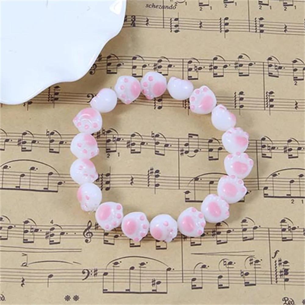 B104 2026 Cute Simple Cartoon Cat Paw Exquisite Acrylic Bead Bracelet Fashionable Casual Resin Bracelet Daily Daily Accessory