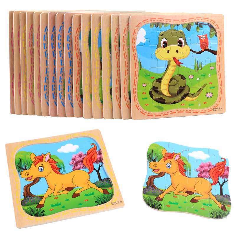 English Letter Building Block Wood Animal Jigsaw Puzzle Children Cognition Intelligence Toy For Toddlers Early Educational Gifts