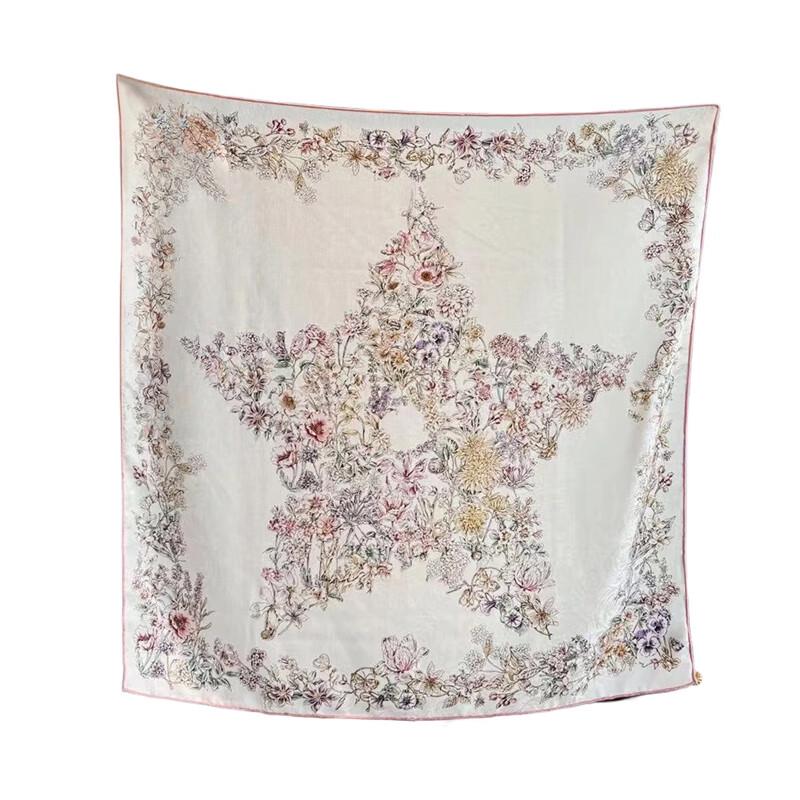 NINA SOLOR Floral Star Reversible Silk Wool Scarf