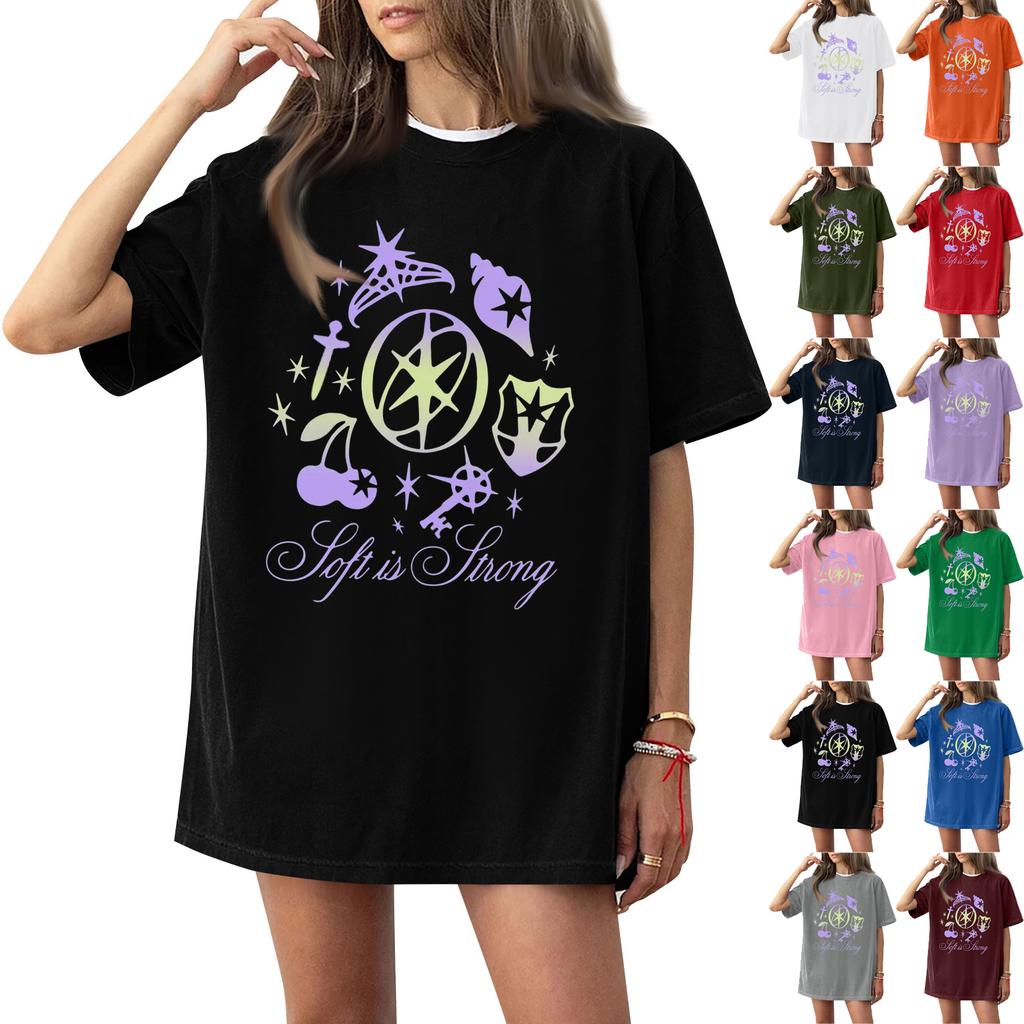 Dámské tričko s kulatým výstřihem, krátkým rukávem a potiskem