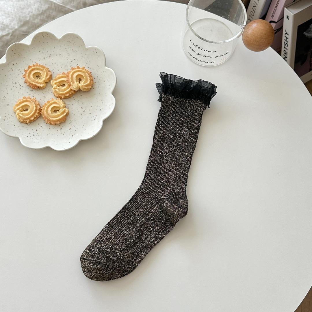 

Japanese Silver Onion Pile Socks Women S Black Lace Mid-Tube Socks College Style Miu Bottom Boots Socks Literary Retro One size fits all золотой