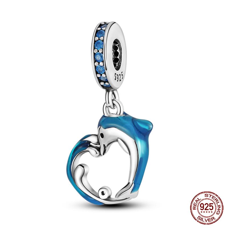 100% Real Prata-Banhado Ocean Series Tartaruga Caranguejo Sereia Charms Contas Fit Original Diy Pulseiras Bangles Jóias Presentes