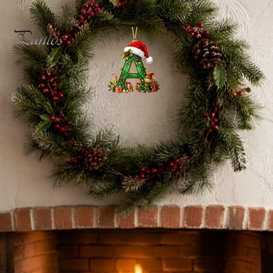 Santa Hat Letter Tree Pendant 26 Alphabet Christmas Ornament, Personalized Letters Acrylic Hanging Decoration with Festive Elf Pattern Initial