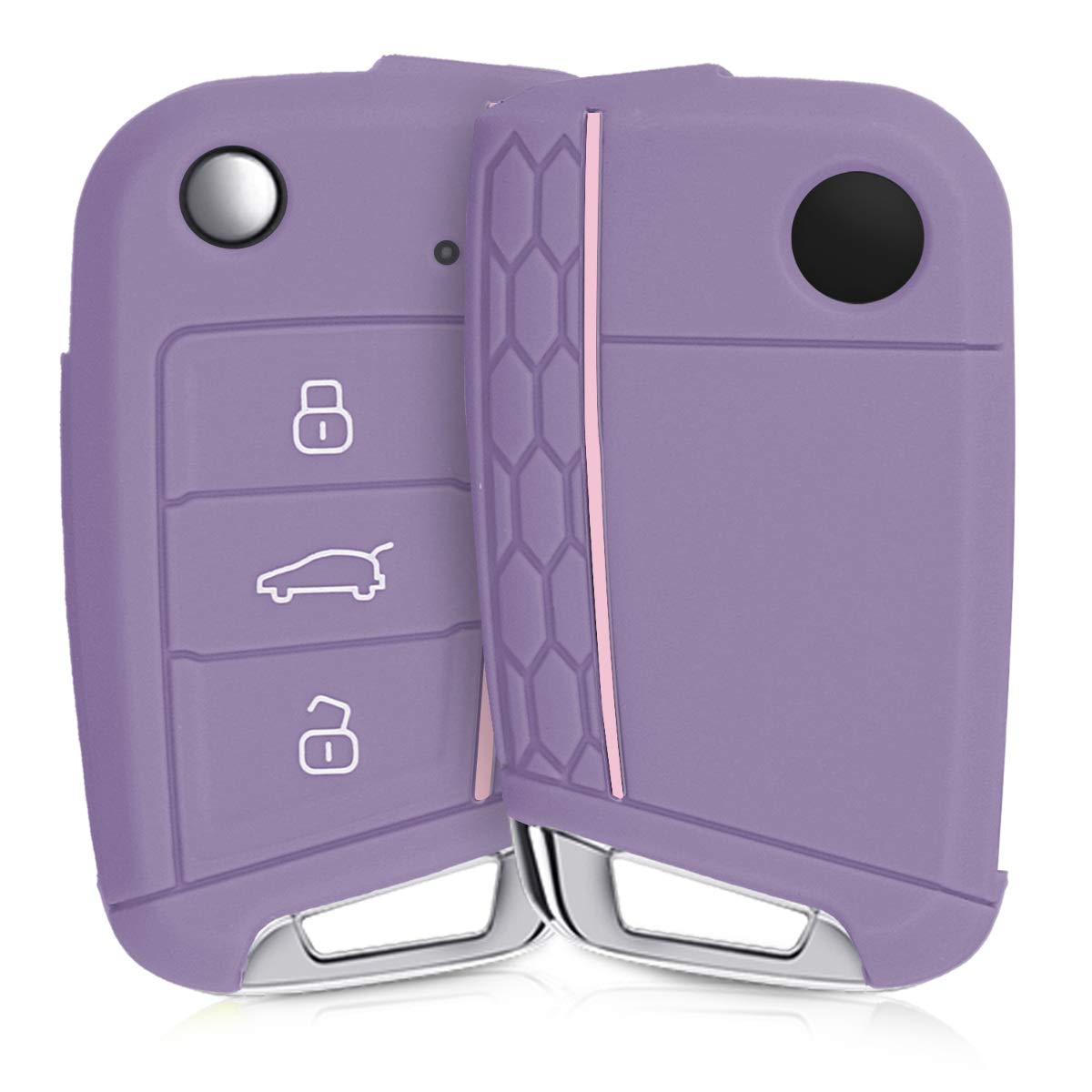 

kwmobile Key Cover Compatible with: VW Golf 7 MK7 3-Button Car Key Key Case - Protective Case Key Case Car Key Silicone Pastel Purple/Light Pink