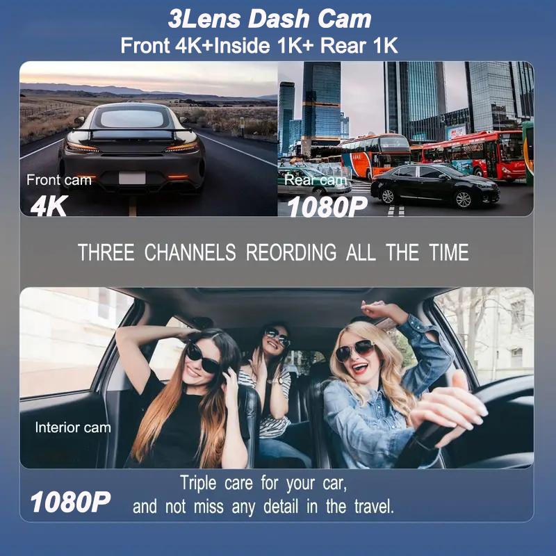 Cámara de tablero de tres lentes para automóviles, grabadora de video para automóvil Black Box HD 1080P con WIFI, visión nocturna, sensor G, grabación en bucle, DVR, cámara para automóvil