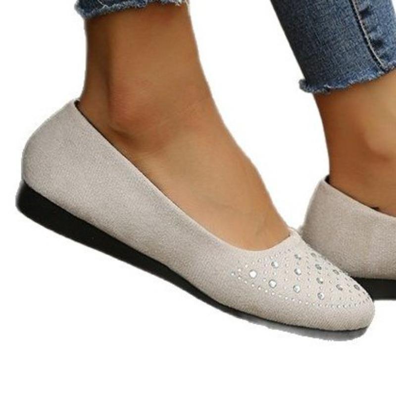 Women's Suede Round Toe Rhinestone Flats, Casual Plus Size Loafers