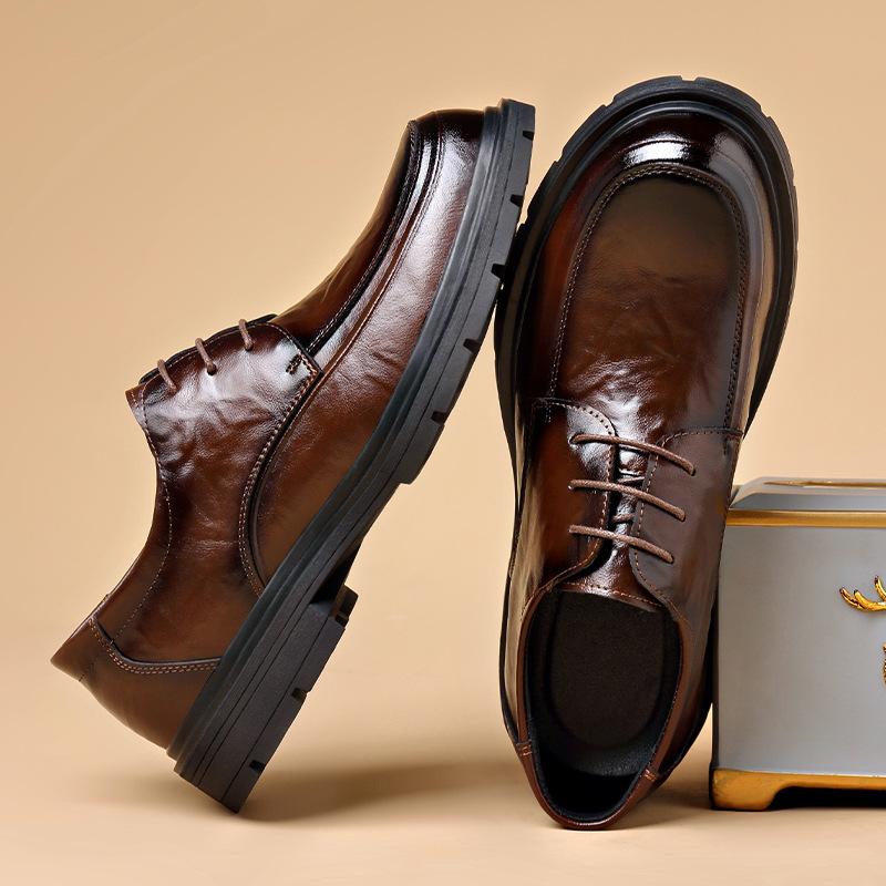 Skórzane buty jesienne skórzana sukienka biznesowy casual miękka podeszwa podwyższające derby ślubne nowe buty ślubne