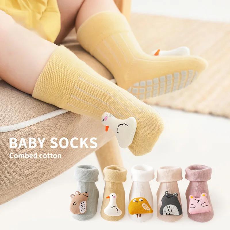 Cute Cartoon Animal Baby Socks for Boy Girl Spring Cotton Bear Duck Anti Slip Sole Newborn Toddler Autumn Socks Accesorio Bebe