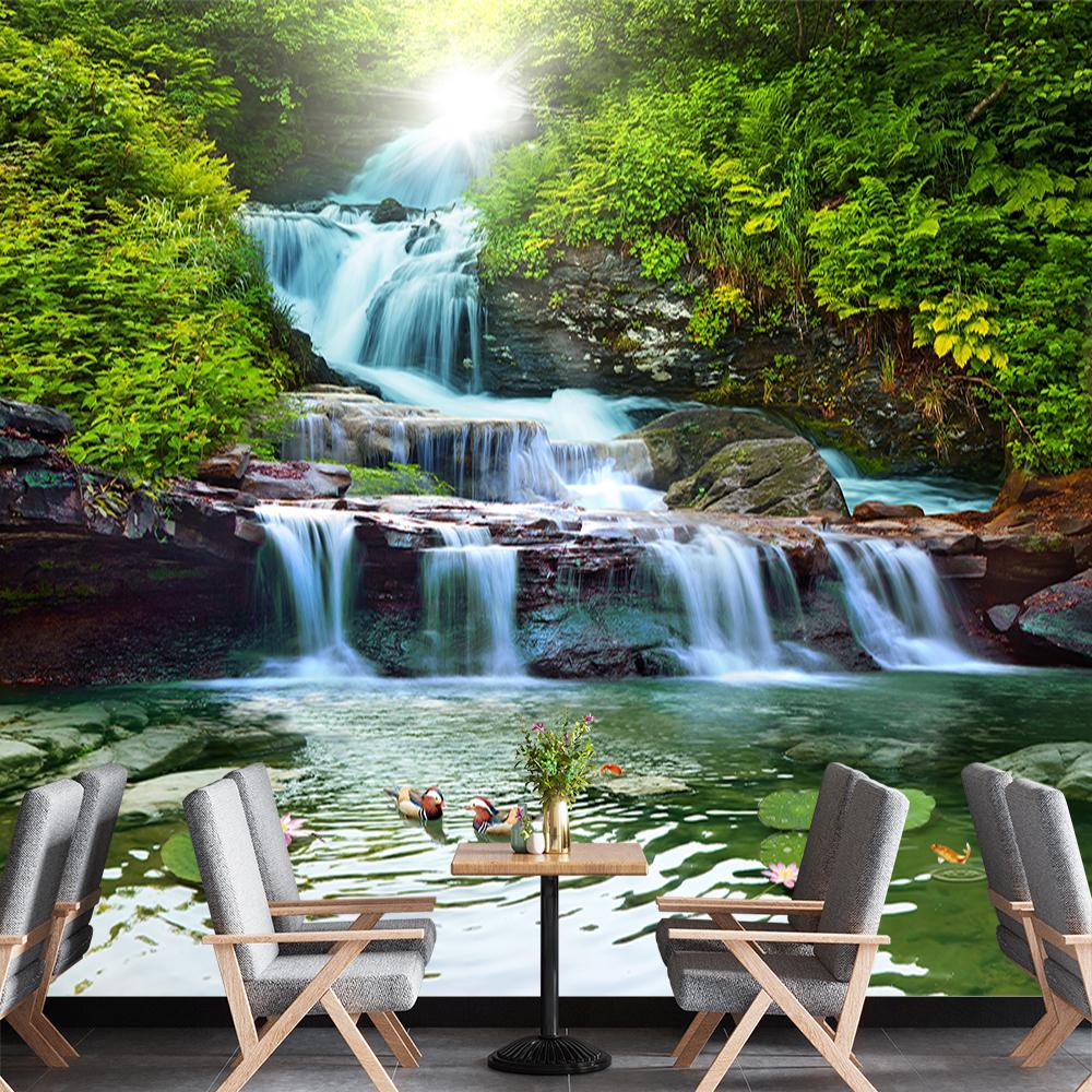 Waterfall 3d Mural Nature Landscape Wallpaper Modern Living Room Bedroom Background Wall Waterfall Wallpaper