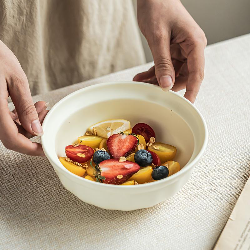 Cream Ceramic Salad Bowl Household Tableware Round Bowl Delicate Open Bowl Fruit Bowl Noodle Bowl Small Bowl