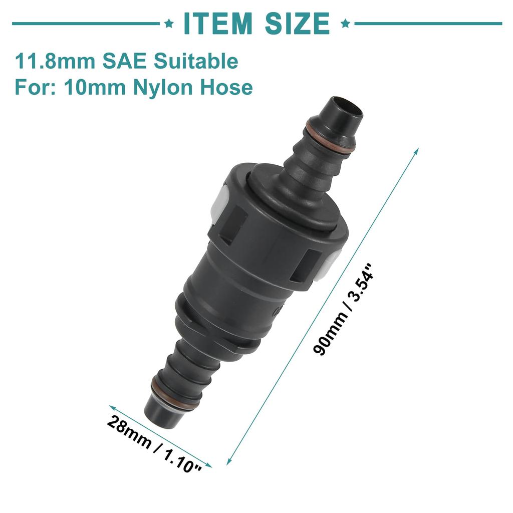 ACROPIX Straight Fuel Line Hose Quick Release Connector Disconnect Hose Universal 11.8mm SAE - 10mm Black 2pcs