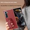 For Samsung Galaxy Z Fold SE Nappa Leather Case Finger Grip Strap Holder Auto-Rebound Hinge Camera Lens Protection Plated Cover