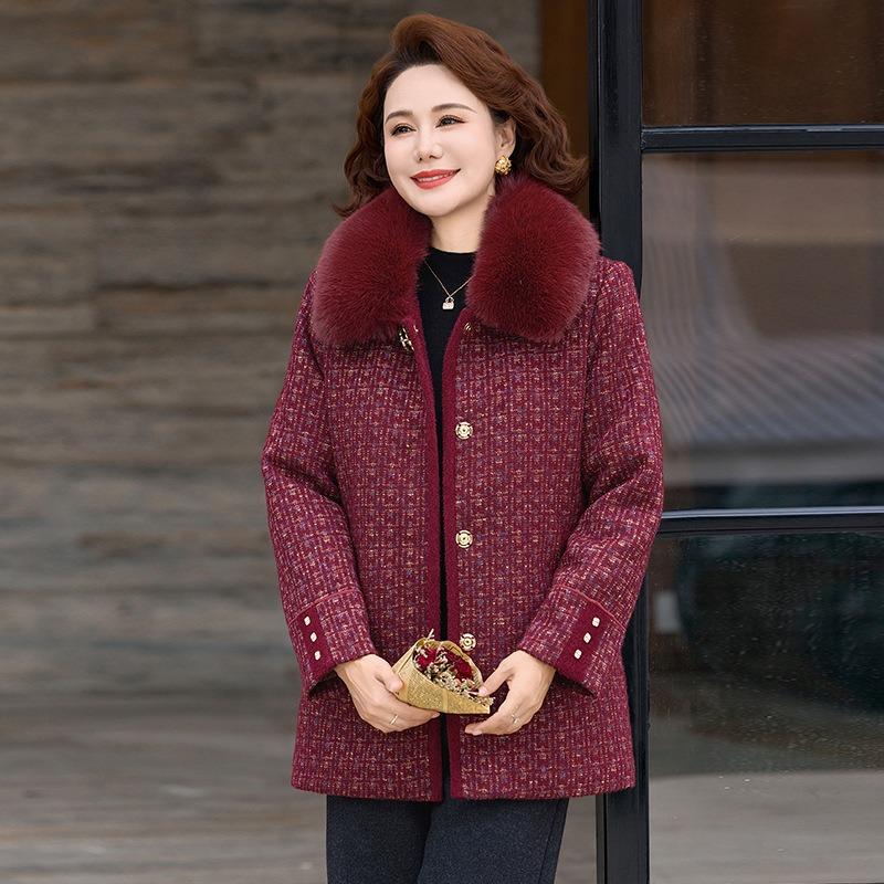 Autumn and winter coat long suit noble middle-aged women's winter plush woolen coat