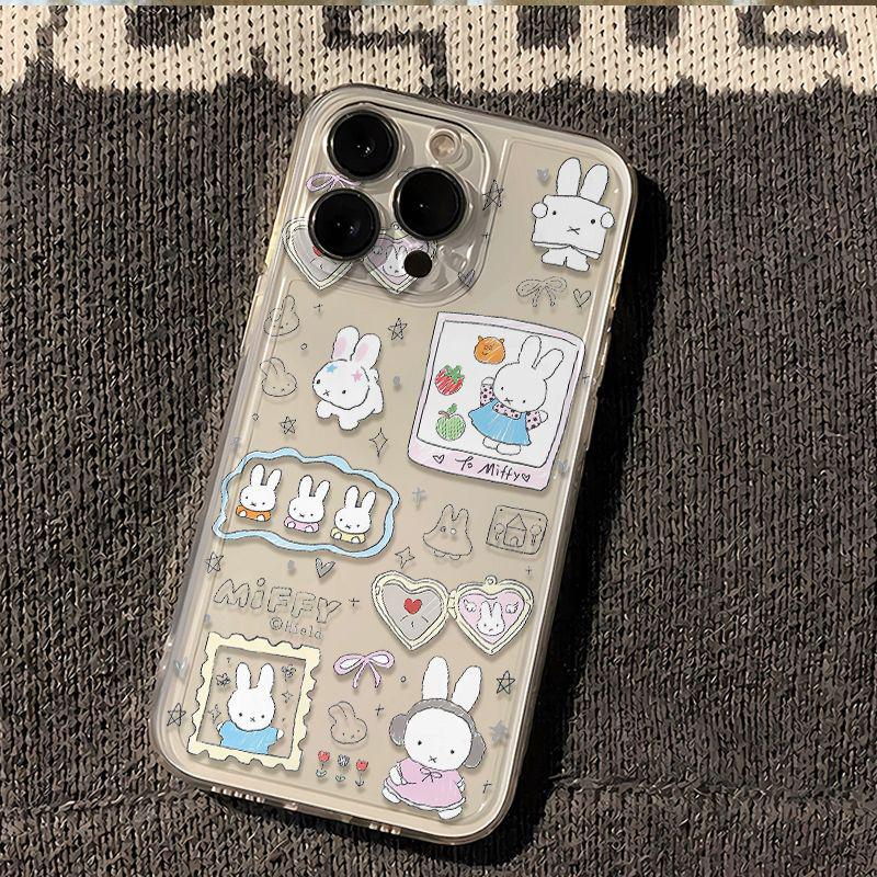 Pink Miffy Rabbit Cartoon Headphone Case for Apple XS/13Pro/14/15/16/17ProMax - Transparent & Cute