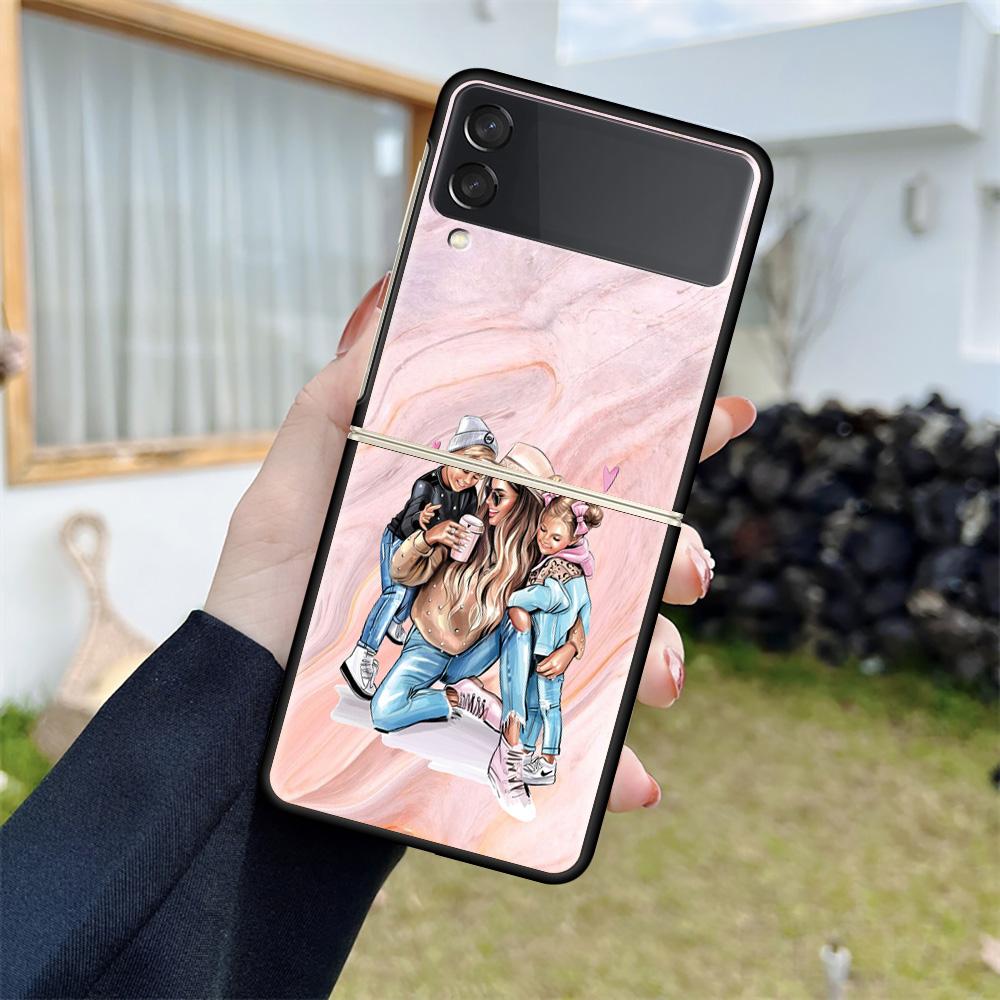 

Противоударный чехол для Samsung Galaxy Z Flip 4 3 5G Funda ZFlip4 черный жесткий ZFlip3 zflip4 Fundas Cover Marble Мать Сын Папа Samsung Z Flip 5G