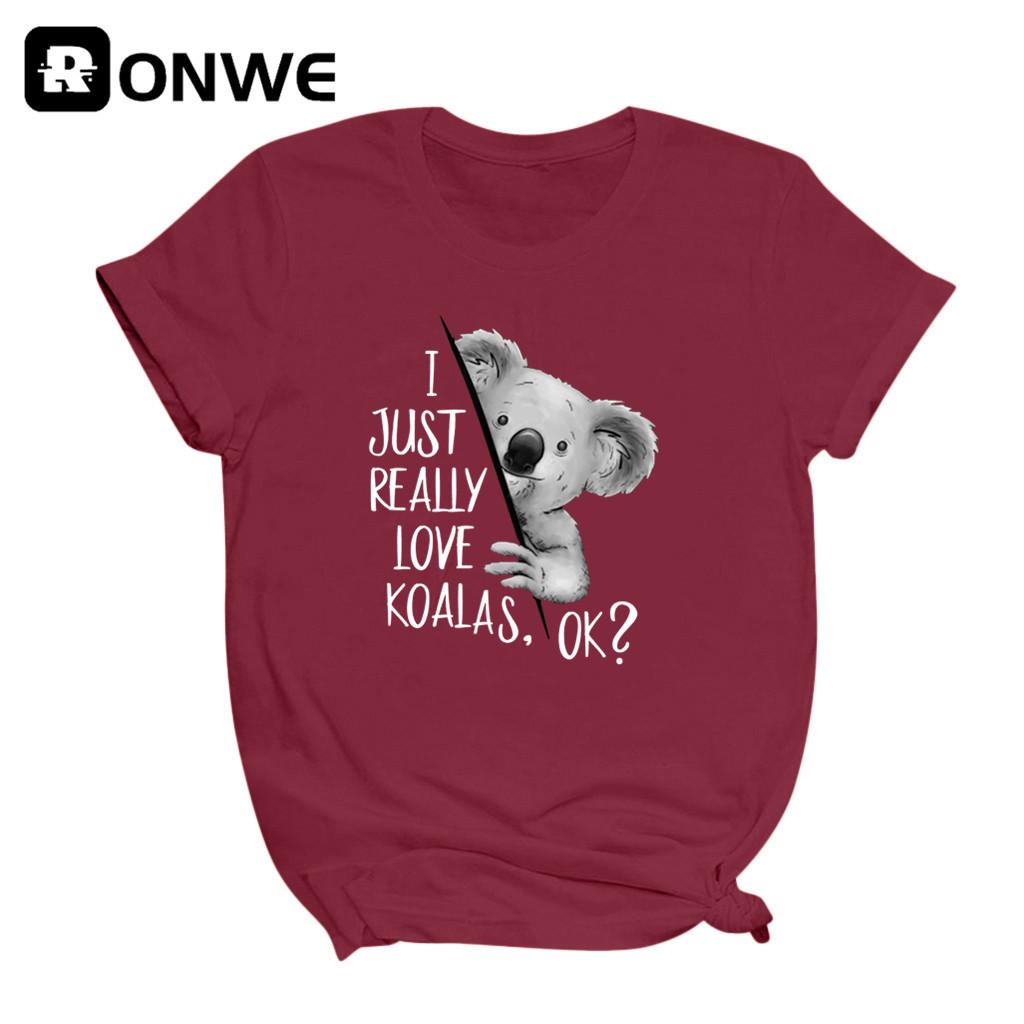 I Just Really Like Koalas Ok Print Women T Shirts Gril Short Sleeve Casual Tops Tee