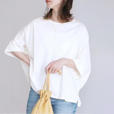 Pure Cotton Bat Sleeves Large Loose T-shirt Women's Side Slit Top