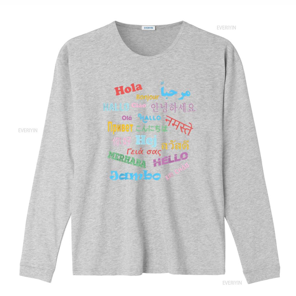 Hello Word In Different Languages Travel and Teacher T Shirt Vintage Washed Casual Soft Streetwear Fashion Stretched Unisex