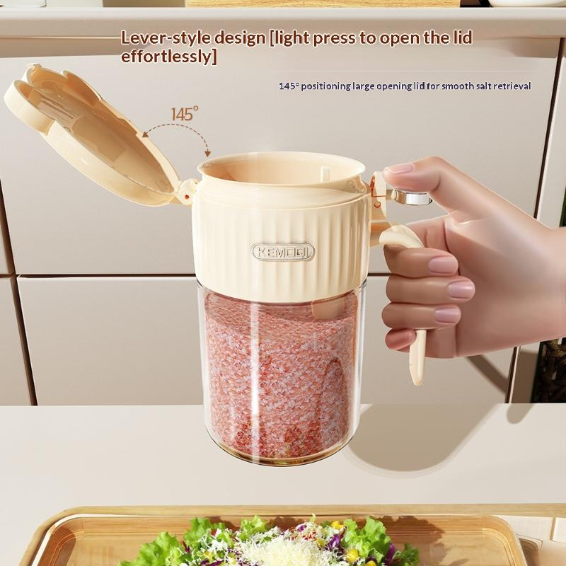 1Pc Moisture-Proof Sealed Seasoning Jar With Spoon Glass Kitchen Salt Seasoning Box Shaker For Spices And Condiments Kitchen