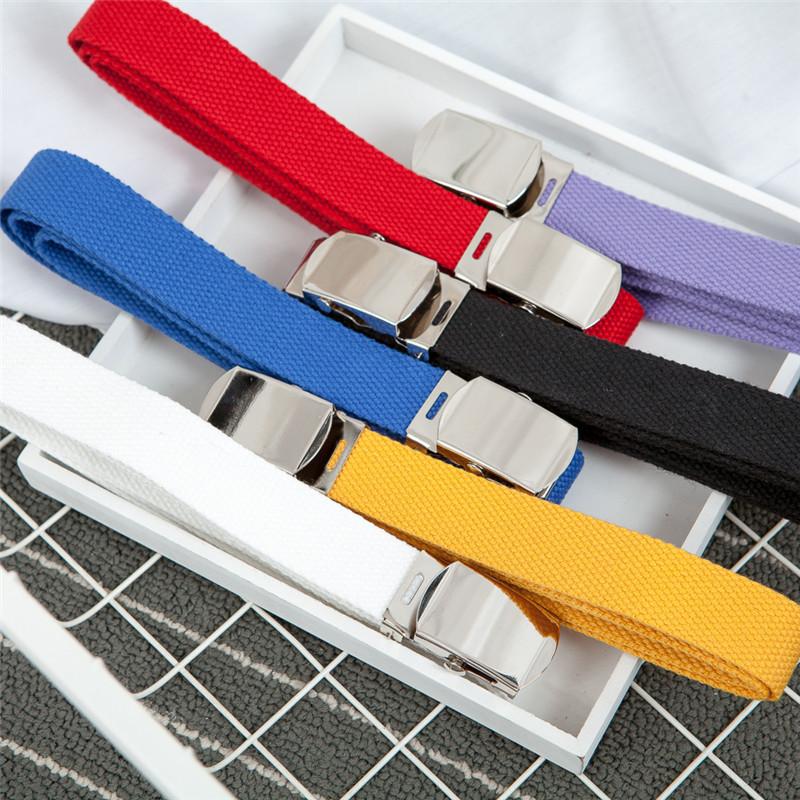 Simple Solid Color Women Casual Canvas Belt With Metal Buckle For Daily Use