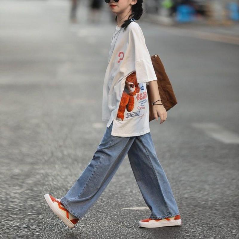 Flickjeans Tunna höstbyxor Casual byxor med raka ben Stora barns mjuka lösa byxor med vida ben