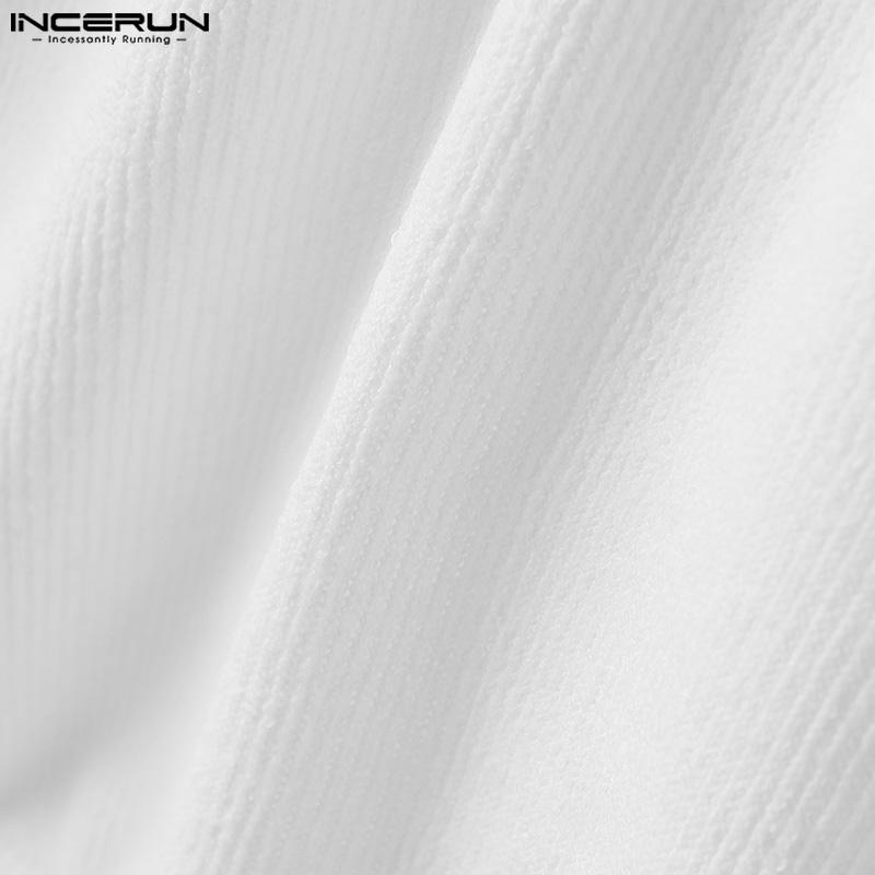 INCERUN Men Lapel V Neck Long Sleeve Knitted Sweaters Front Cross Loose Pullovers Tops