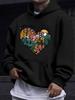 American Western Style Unisex Autumn Winter Print Hooded Long Sleeve Sweatshirt, Mountain Forest Heart Silhouette Print Hoodie, Healing Outdoor Design