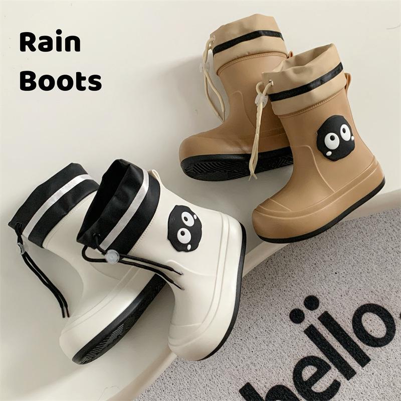Kids' Cartoon Waterproof Rain Boots with Drawstring – Non-Slip Rubber Overshoes for Boys and Girls