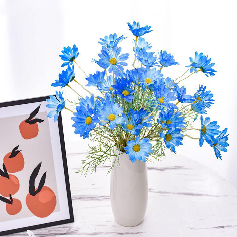 

10Pcs 5 Heads Artificial Chamomile Daisy Bouquet Fake Flowers for Home Wedding Indoor Office Decoration синий