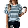 Women Short Sleeve Striped T Shirt Summer Round Neck Basic Casual Top Lightweight Breathable Soft Fabric Comfortable Fit