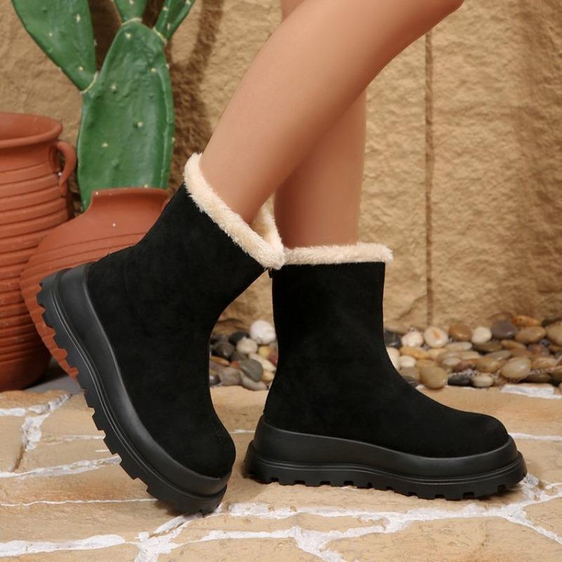 Thick-soled Lamb Wool Snow Boots Women's Winter New Piled Thickened Warm Heightening Short Boots Large Size Plush Cotton Boots