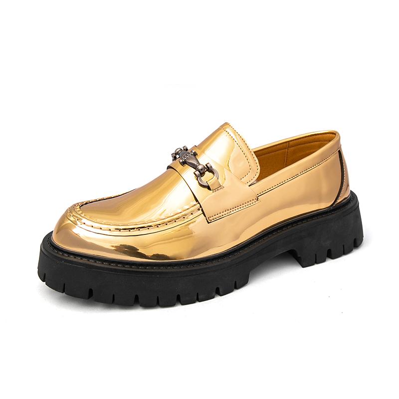 Fashion Fashionable Advanced Leather Casual Slip on Non-slip Metal Buckle Decoration Men's Trendy Celebrity Hairstylist  Loafer Shoes