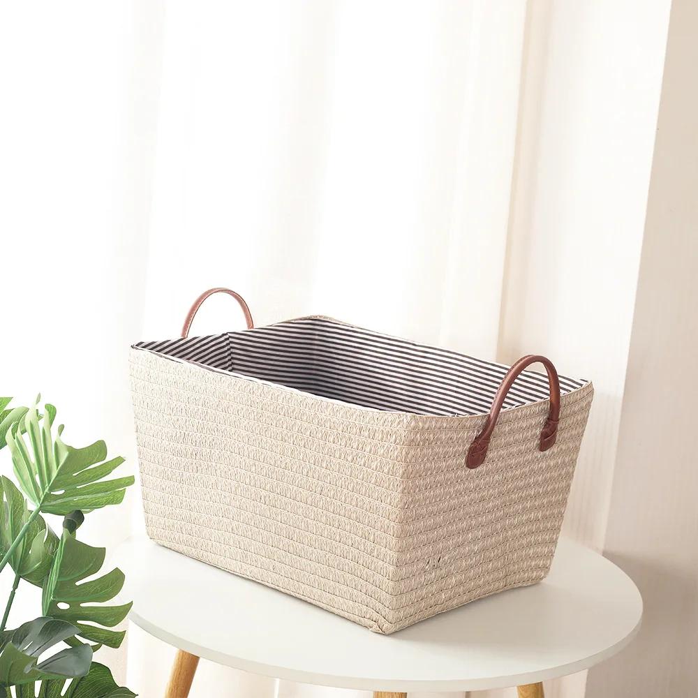 Household Japanese-style Foldable Rattan-like Woven Dirty Clothes Storage Basket Toy Tabletop Straw Basket for Snacks