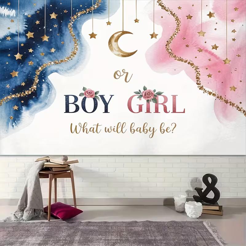 2D Boy or Girl Gender Reveal Backdrop Baby Shower Photography Background