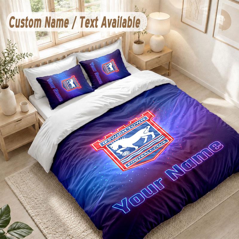Custom Name Bedding Set 3 PiecesIpswich Town Print Duvet Cover + 2 Pillowcases Soft Bed Decor